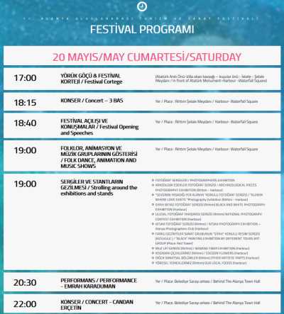 17. Alanya Uluslararası Turizm ve Sanat Festivali, Festival Programı (1)